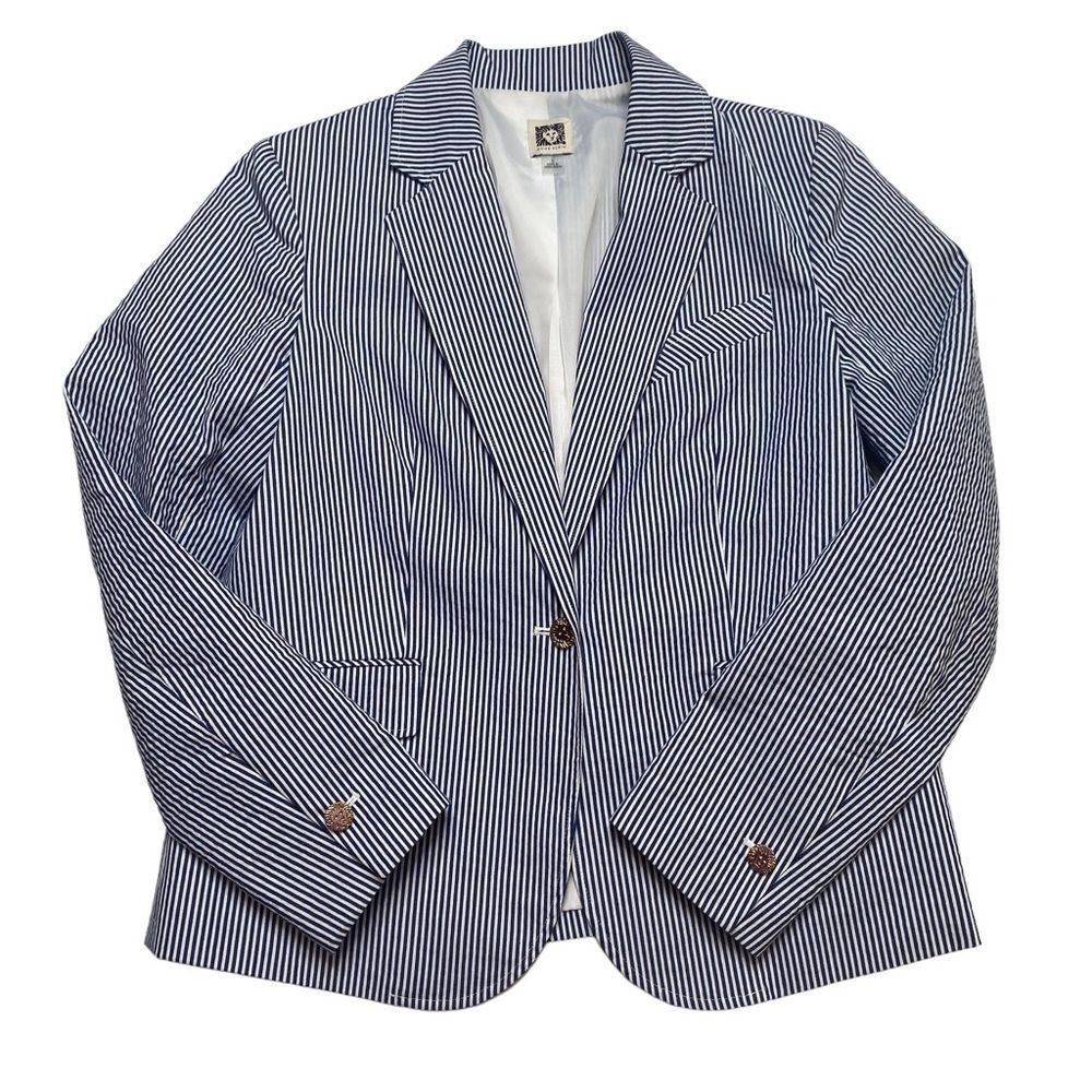 Anne Klein Lined Striped Blazer Jacket Gold Lion Buttons Sz S - Picture 5 of 14